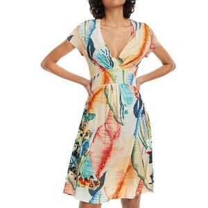 Desigual Luana Vest Wrap Dress Floral Print Tie Waist Women's Medium
